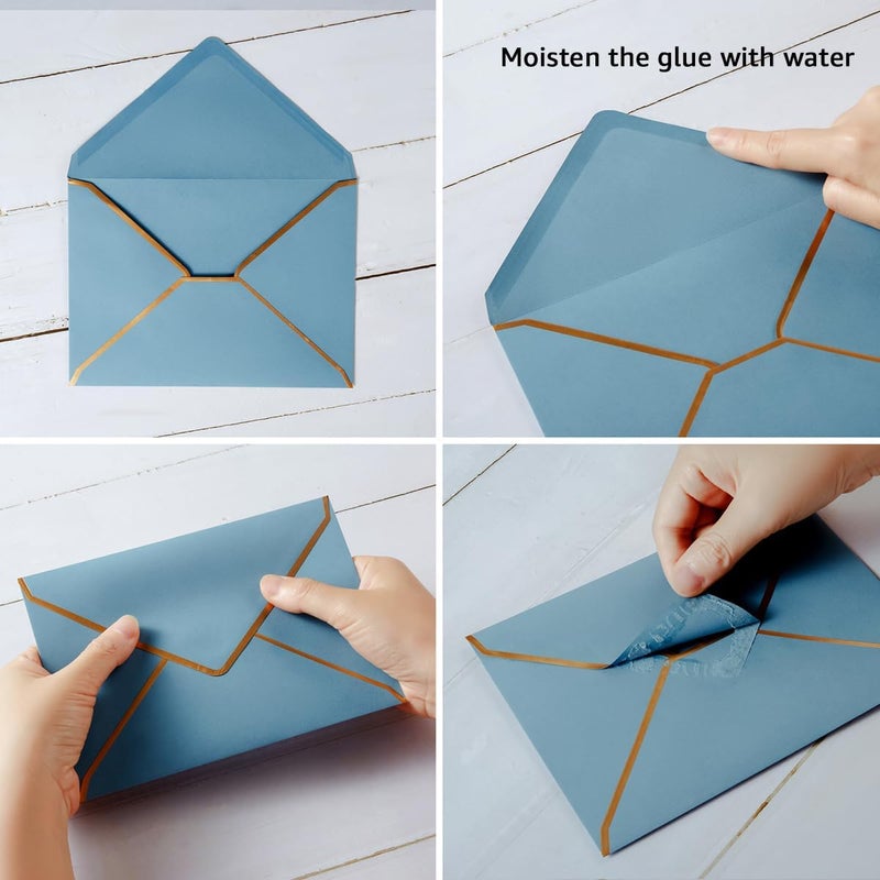 Homtable 100 Pack A7 Envelopes 5 x 7 Envelopes with Gold Border for Office, Wedding Gift Cards, Invitations, Graduation, Baby Shower, Parties (Dusty-Blue, 5.32 x 7.28 Inches) - Image 3